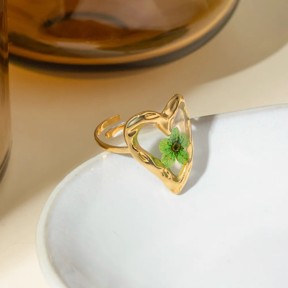 Adjustable 18K Gold-Plated Stainless Steel Eternal Flower Ring for Timeless Elegance