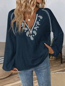 Paisley Pattern Notched Long Sleeve Blouse