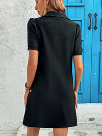 Zip Collar Short Sleeve Casual Mini Dress