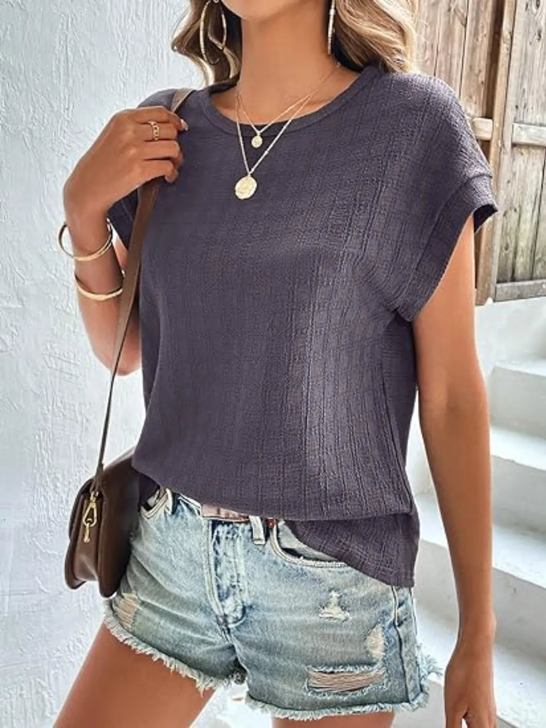 Round Neck Cap Sleeve T-Shirt