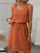 Waffle-Knit Drawstring Mini Tank Dress