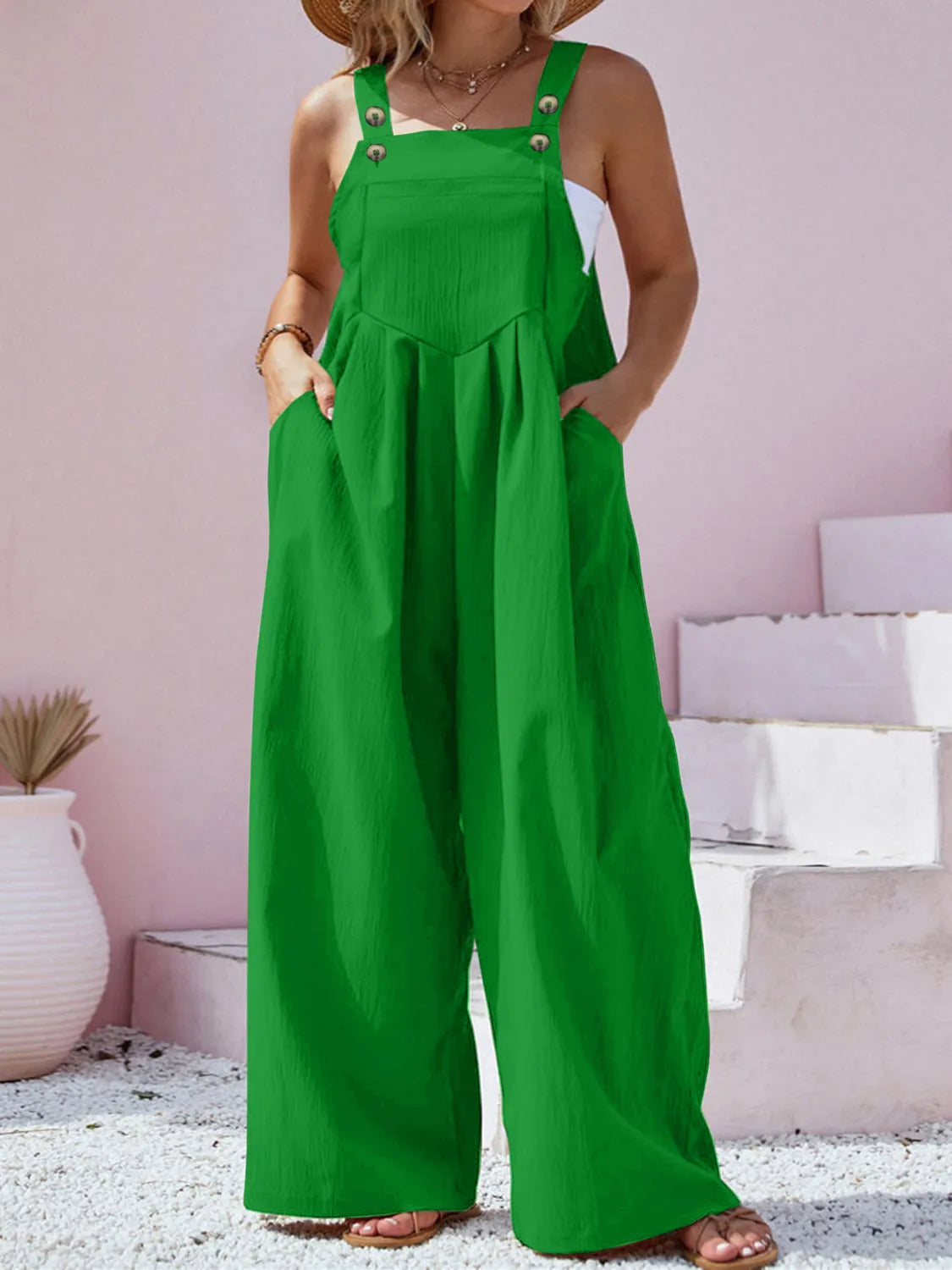 Plus Size Square Neck Wide Leg Overalls with Pockets - Trendy and Comfortable Fashion