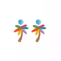Colorful Woven Flower Drop Earrings Sky Blue One Size