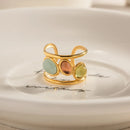 18K Gold-Plated Gemstone Open Cuff Ring