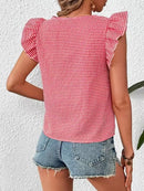 Ruffle Sleeve Gingham Square Neck Top