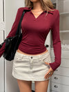 Johnny Collar Long Sleeve T-Shirt Burgundy