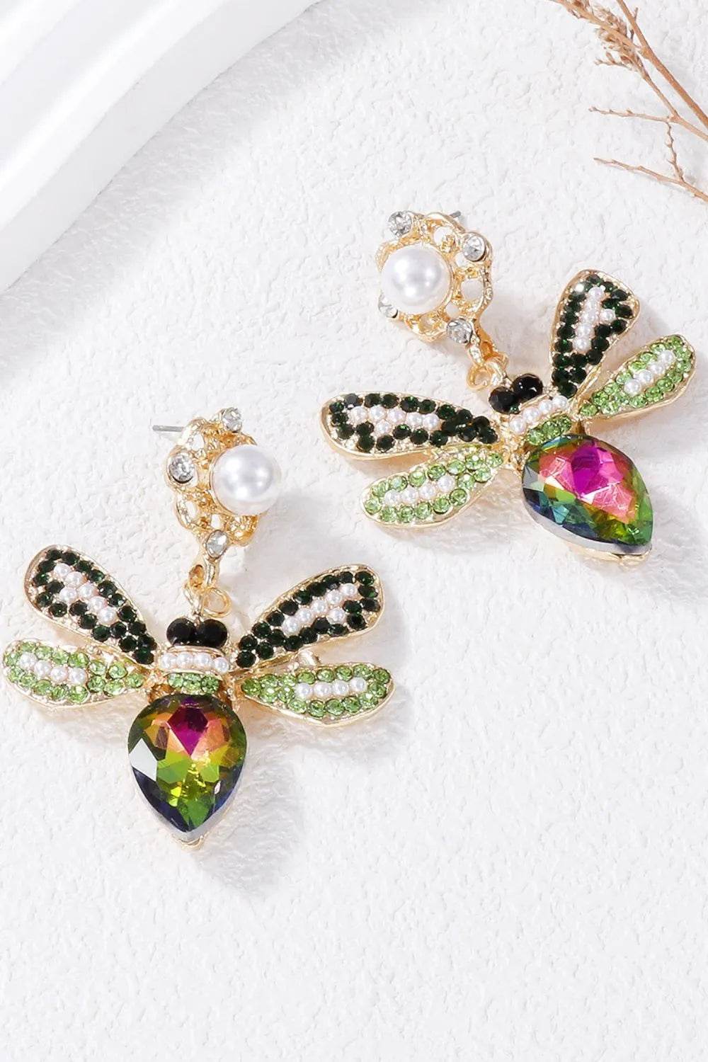 Handcrafted Natural Stone Bee Dangle Earrings in Alloy - Unique Nature-Inspired Jewelry - Store 42