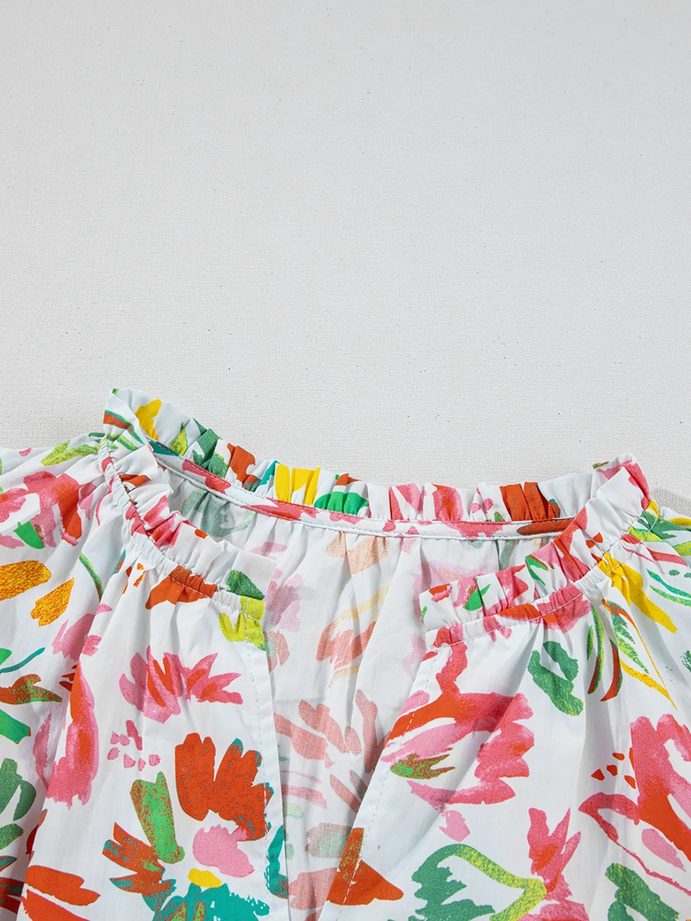 Multicolour Floral Printed Cap Sleeve Split Neck Blouse