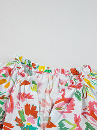 Multicolour Floral Printed Cap Sleeve Split Neck Blouse