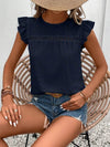 Elegant Eyelet Round Neck Cap Sleeve Top - 95% Polyester, No Stretch, Imported - Store 42
