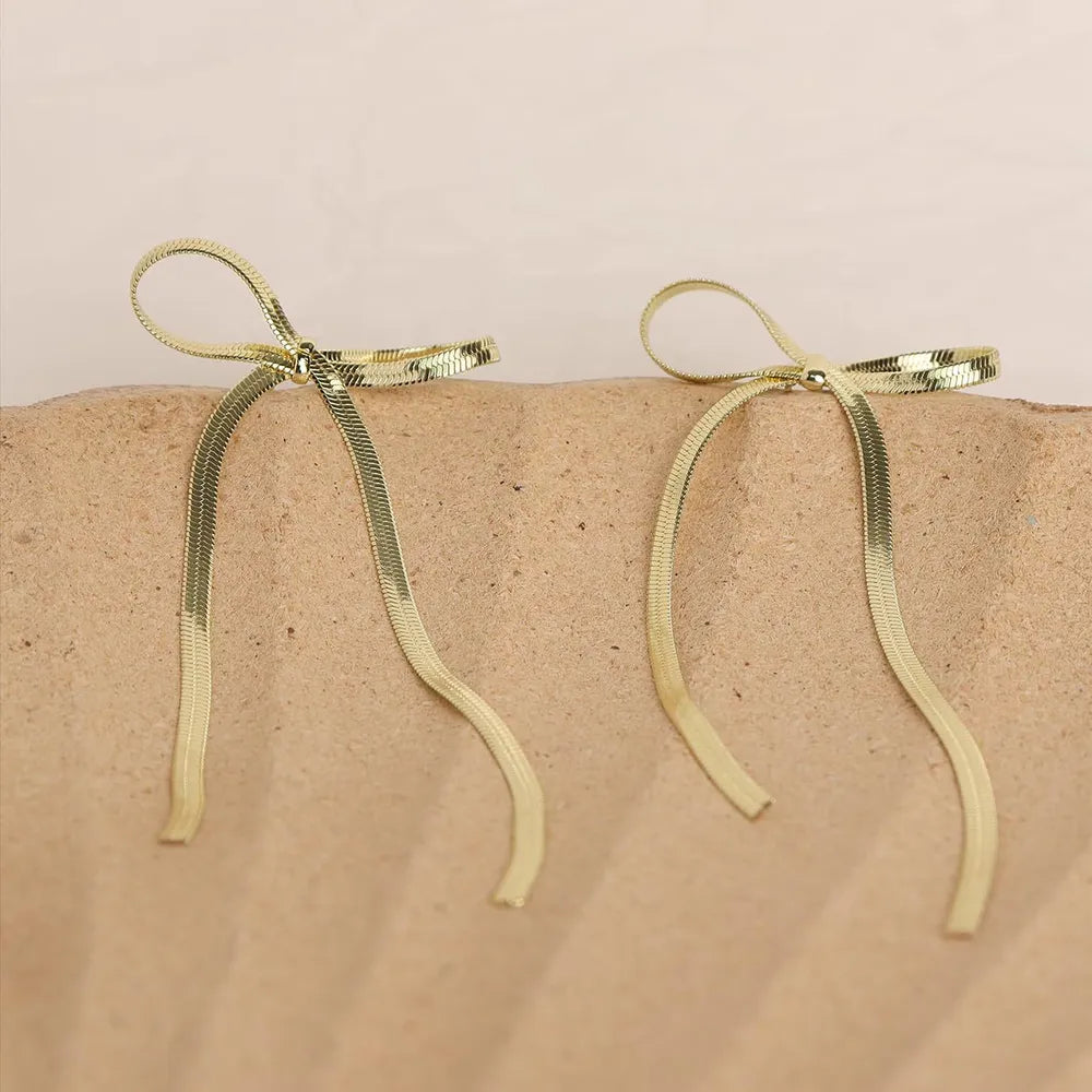 Stylish Stainless Steel Bow Bar Earrings - Silver & 14K Gold-Plated Design, Unique Statement Jewelry