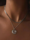 Double Layer Sun Moon Necklace Silver One Size