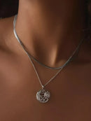 Double Layer Sun Moon Necklace Silver One Size