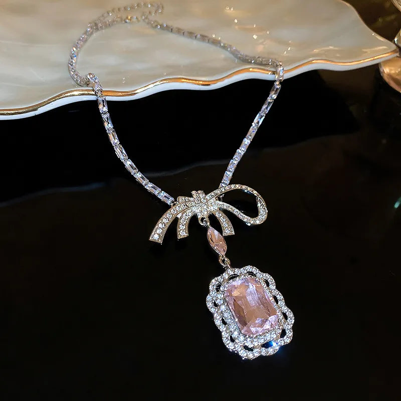 Elegant Alloy Crystal Geometric Pendant Necklace - 17.7" Chain with Zircon Accents