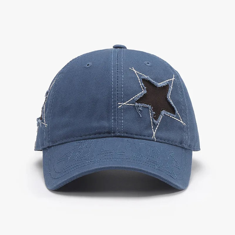 Trendsi Adjustable Star Raw Hem Cap - 100% Cotton, 22-24 in Circumference, Perfect for Any Outfit