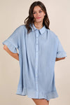 VERY J Pleated Detail Button Down Mini Dress Sky