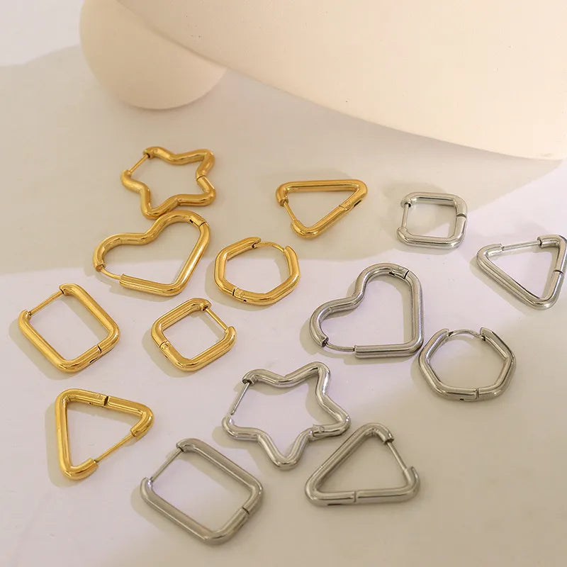 Geometric Huggie Earrings in 18K Gold-Plated Titanium Steel - Unique Triangle, Square & More Designs