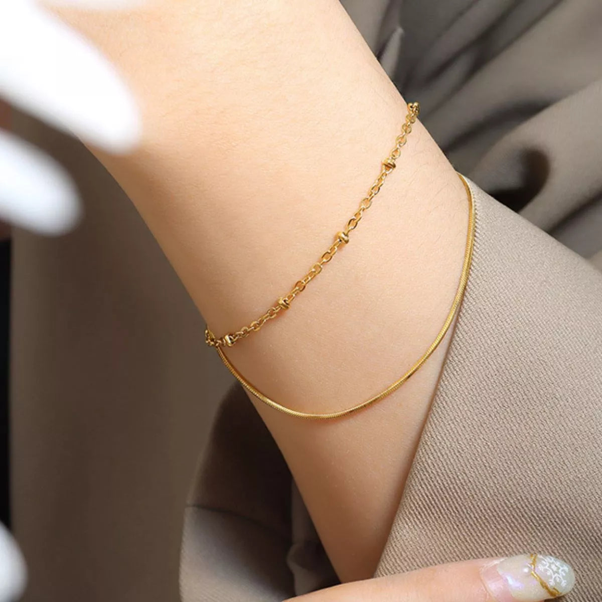 Stylish Double Layered Titanium Steel Bracelet in 18K Rose Gold and Gold Plating