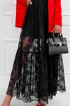 Lace Elastic Waist Maxi Skirt Black