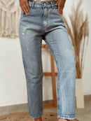 Distressed Ankle-length Straight Jeans Beau Blue