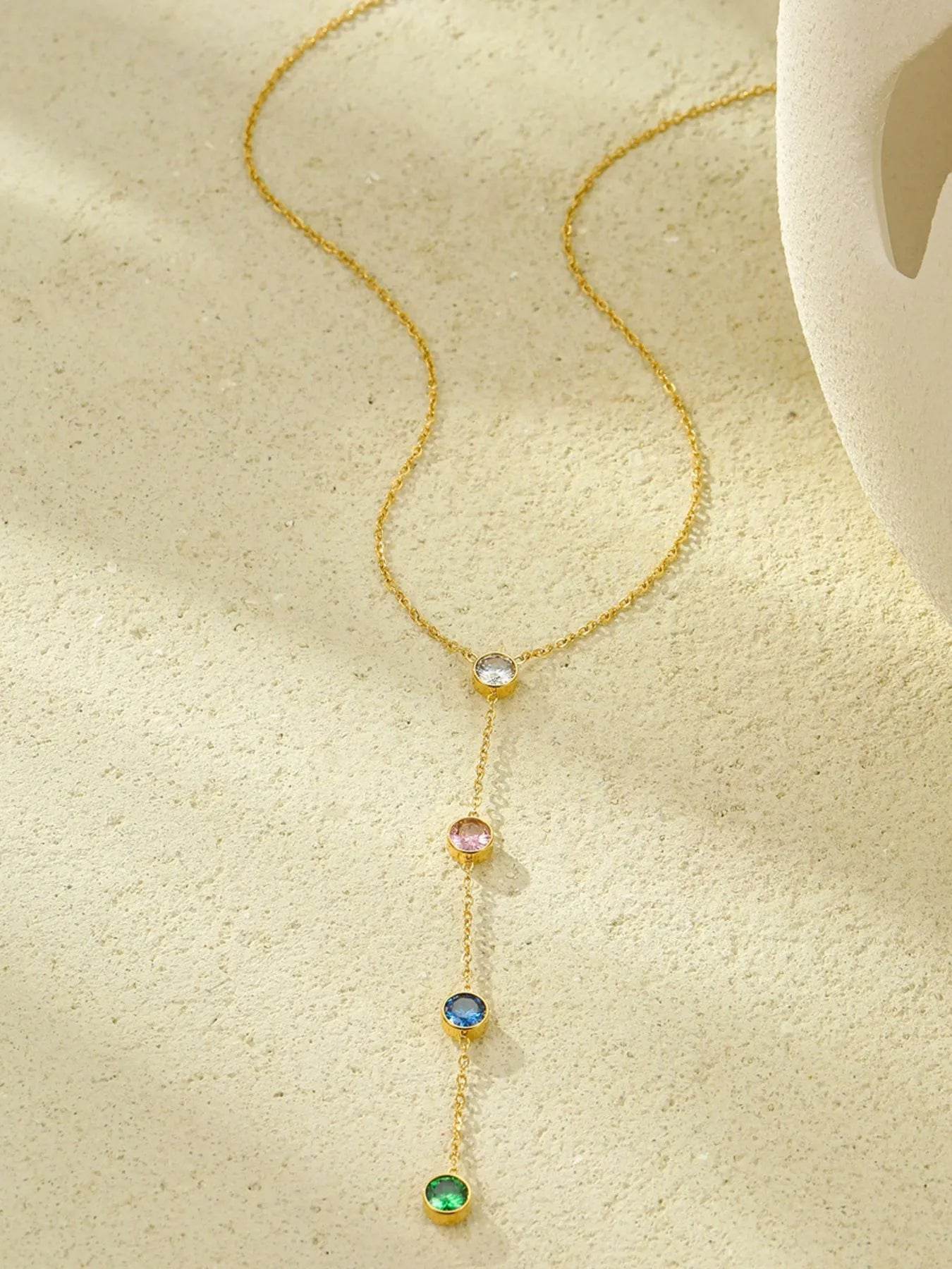 18K Gold-Plated Stainless Steel Zircon Y-Drop Necklace
