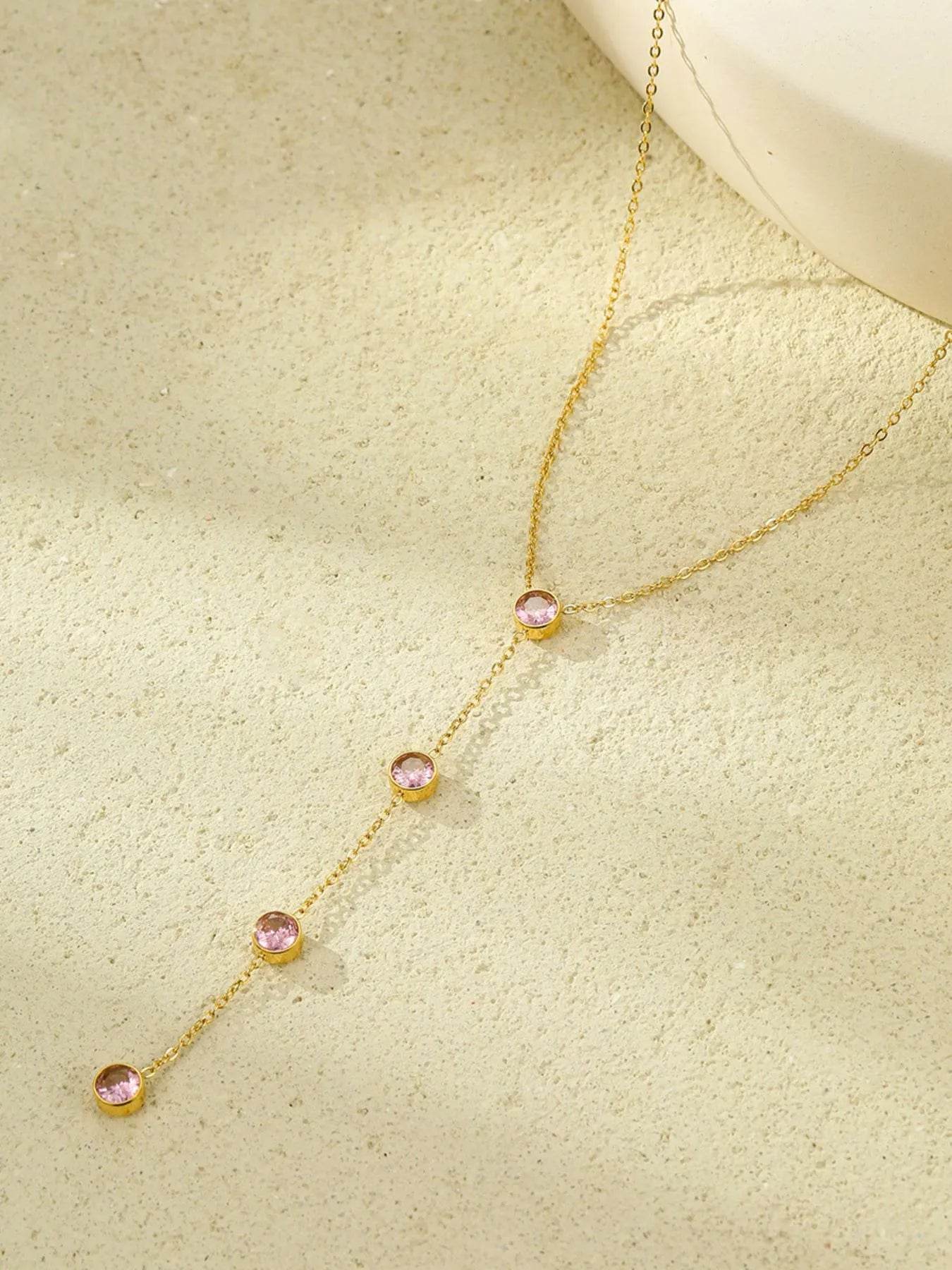 18K Gold-Plated Stainless Steel Zircon Y-Drop Necklace - Store 42