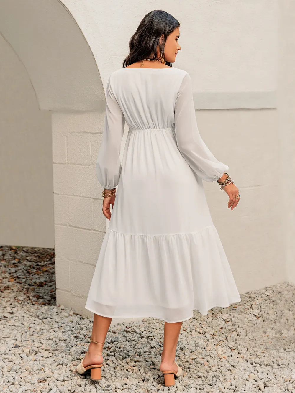 Printed Square Neck Balloon Sleeve Dress