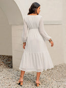 Printed Square Neck Balloon Sleeve Dress