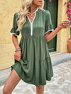 Lace Detail Notched Flounce Sleeve Mini Dress Moss