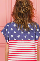BiBi Star Printed & Stripe Combo Top - Unique Pattern Mixing, 100% Cotton, Slightly Stretchy - Store 42