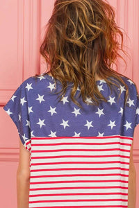 BiBi Star Printed & Stripe Combo Top - Unique Pattern Mixing, 100% Cotton, Slightly Stretchy - Store 42