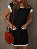 Round Neck Cap Sleeve Mini Dress Black