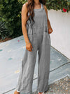 Full Size Casual Wide Leg Textured Overalls Plus Size Gray