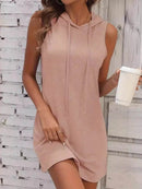 Full Size Drawstring Casual Sleeveless Hooded Mini Dress Plus Size - Store 42
