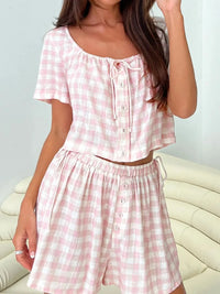 Gingham Check Top and Shorts Two-Piece Casual Set