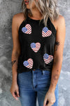 Heart US Flag Round Neck Grecian Neck Tank Top with Sequin Detail - Stylish & Comfortable Fit - Store 42