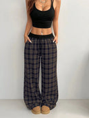 Plaid Wide Leg Pants with Drawstring Waist