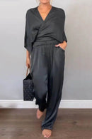 Full Size Wrap Surplice Top and Pants Set Plus Size - Store 42