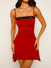 Lace Detail Backless Mini Cami Dress Deep Red