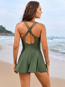 Twisted Front Crisscross Double Spaghetti Strap One-Piece Swimwear