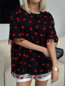 Trendy Heart Print Oversized T-Shirt in 100% Polyester – Stylish and Comfy Casual Wear - Store 42