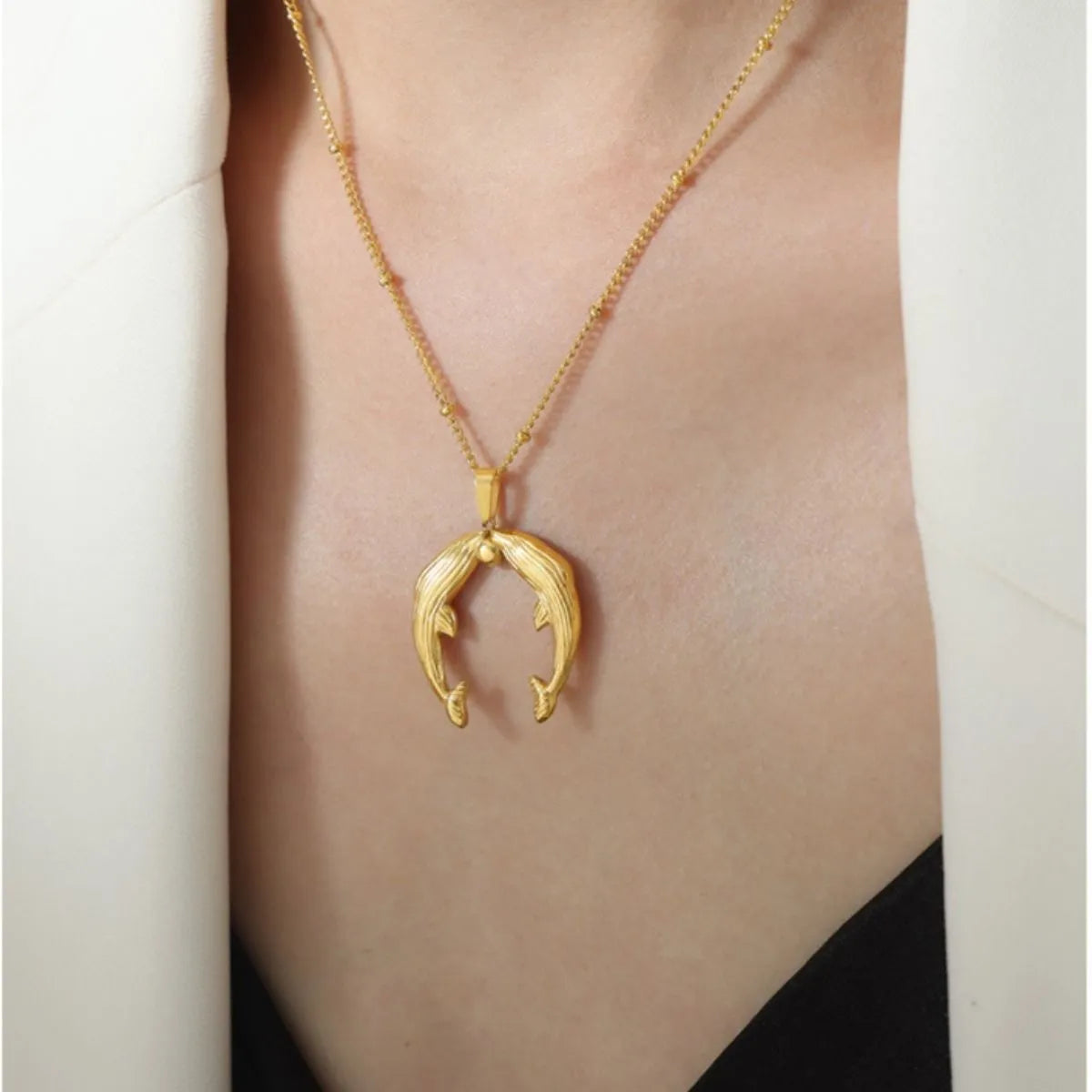 Gold Dolphin Jewelry Set with Necklace and Earrings