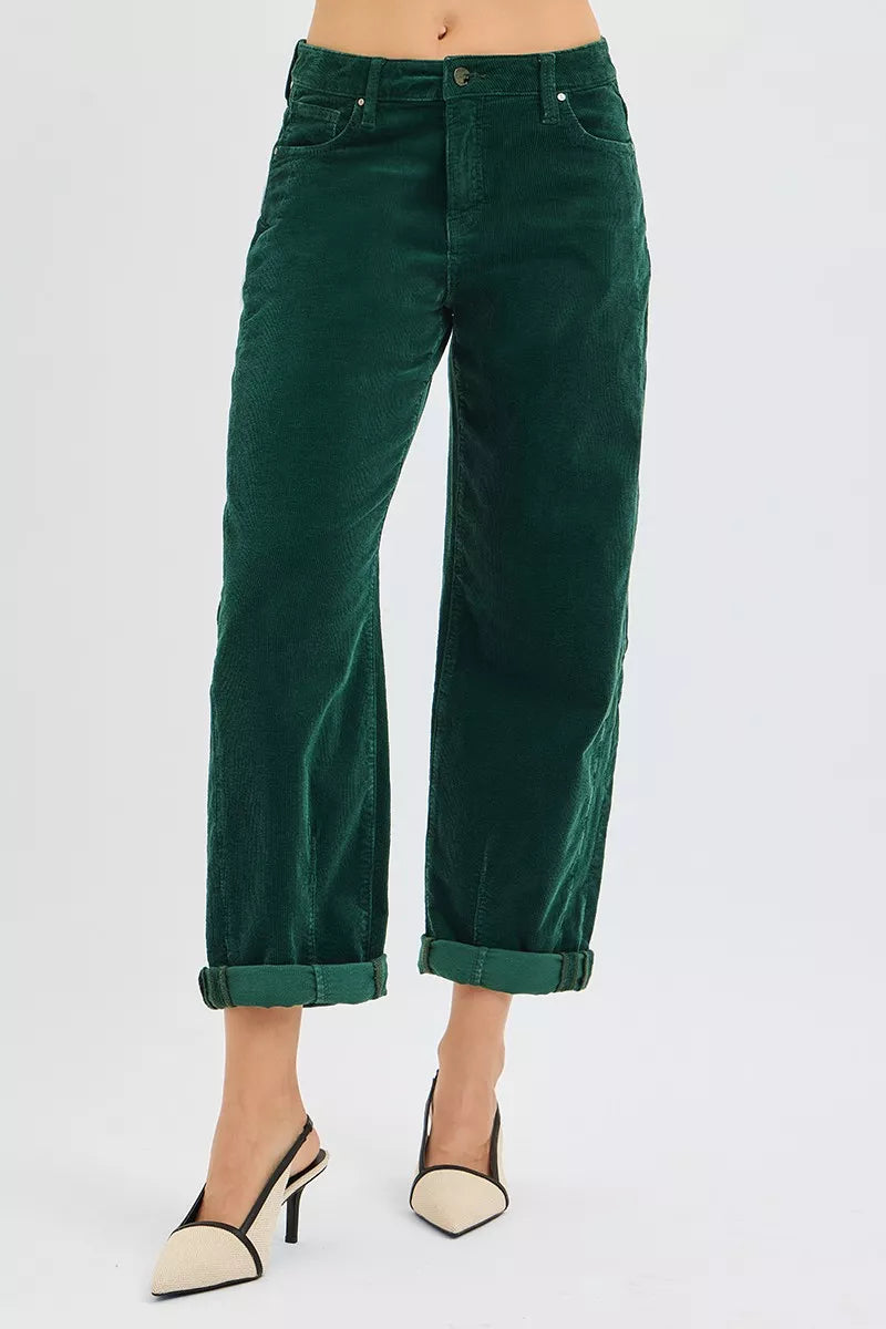 Trendy High Rise Crop Barrel Corduroy Pants with Pockets - Vintage-Inspired Style