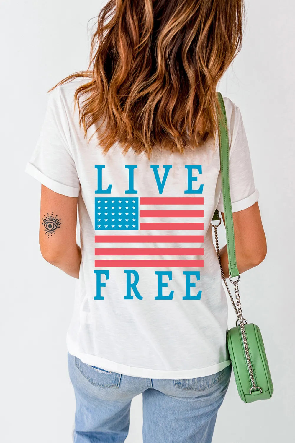 US Flag Short Sleeve Round Neck T-Shirt - Opaque, Slightly Stretchy, Cotton Blend