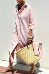 Tied Button Up Three-Quarter Sleeve Dress Blush Pink