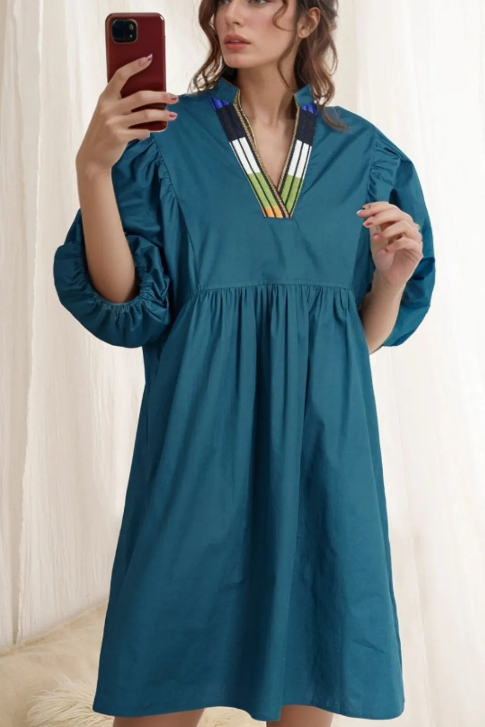Chic Loose Fit Puff Sleeve Mini Dress in 100% Cotton - Perfect for Any Occasion