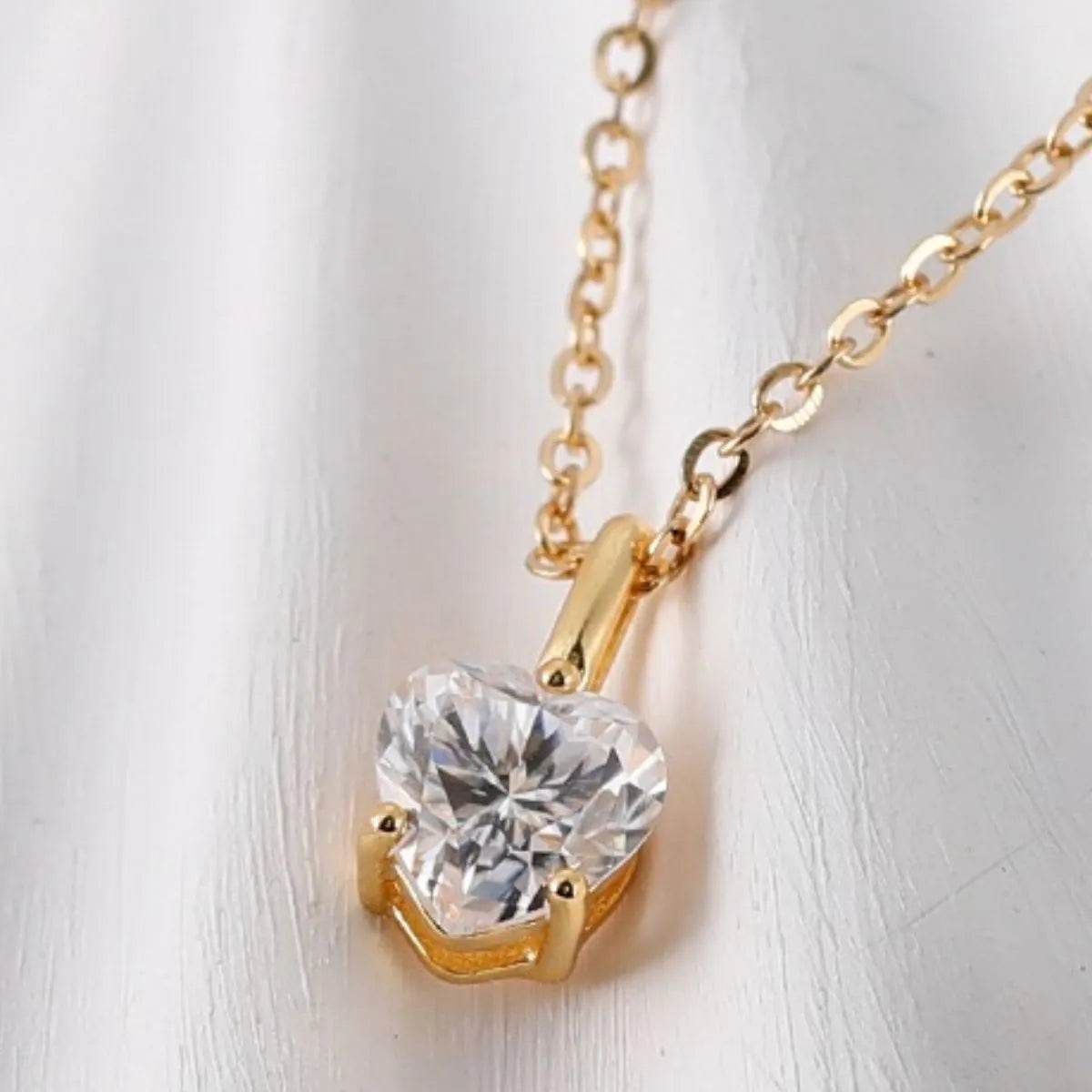 Elegant Heart Shape Pendant Necklace in 18K Gold-Plated Sterling Silver with Moissanite - 0.8CT