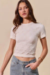 Trendsi Floral Pattern Seamless Short Sleeve Top - Comfortable & Stylish Ribbed Design - Store 42