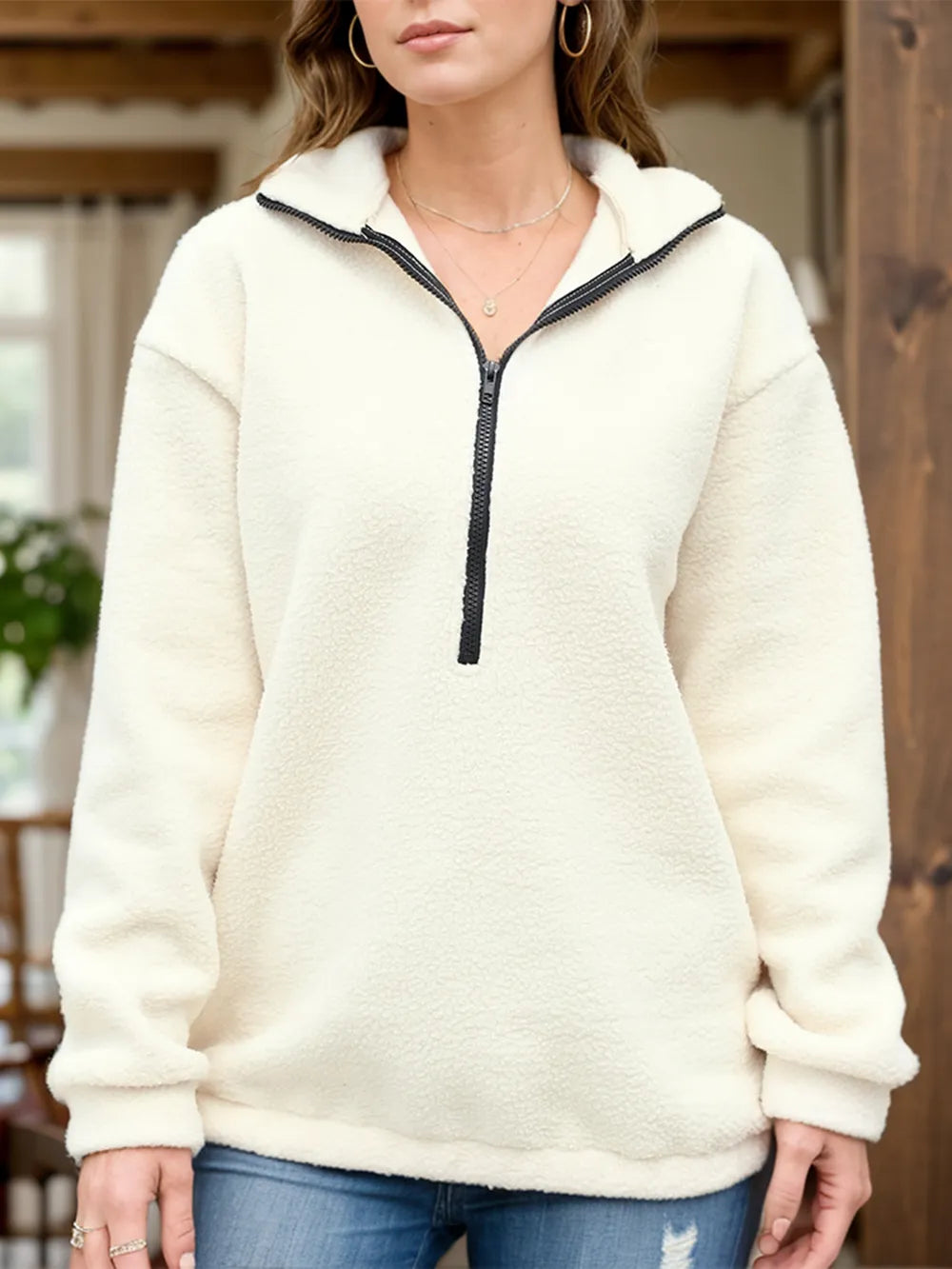 Trendy Women's Turtleneck Half Zip Long Sleeve Sweatshirt - Opaque & Stretchy Design