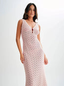 Openwork Sleeveless Maxi Dress Blush Pink